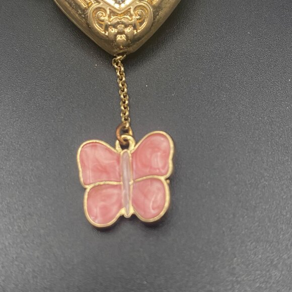 Betsey Johnson Locket 3 Strand Faux Pearl Necklace Heart Butterfly Gold Tone - Picture 4 of 10